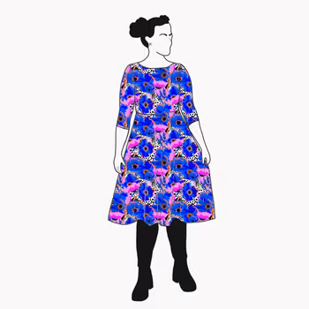 Blue Leopard Floral Snurrklänning