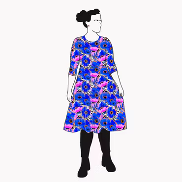 Blue Leopard Floral Snurrklänning