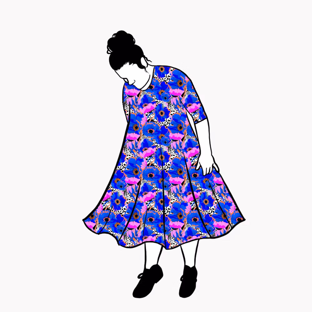 Blue Leopard Floral Groove Dress