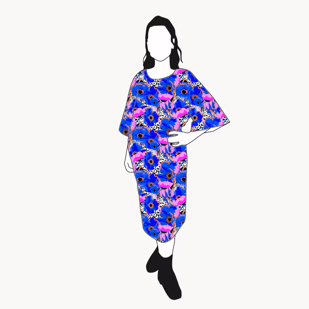 Blue Leopard Floral Kimono Dress