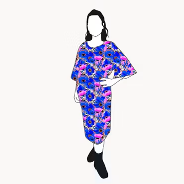 Blue Leopard Floral Kimono Dress