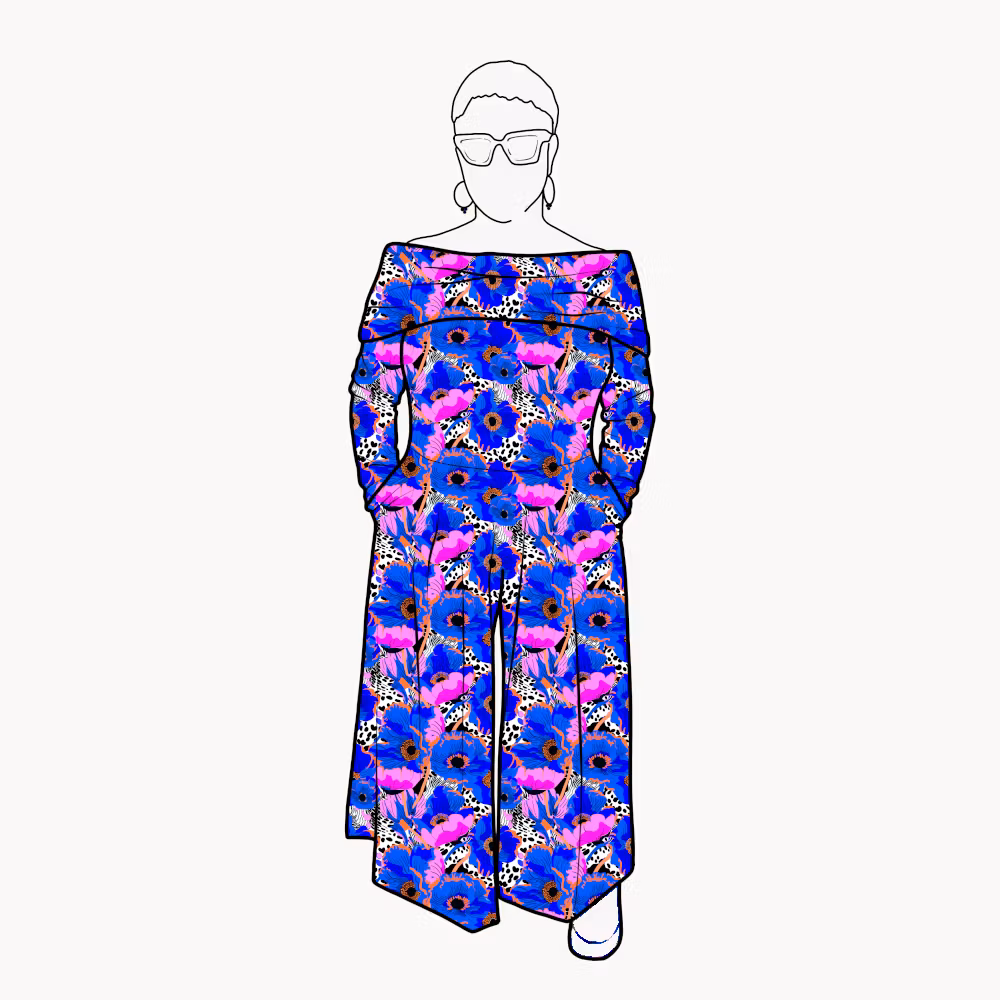 Palazzo Jumpsuit - Blue Leopard Floral