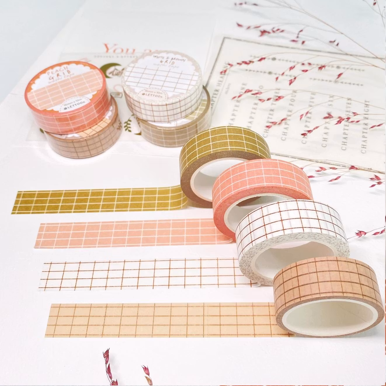 Washi tape Lettoon - Peach Grid 15 mm