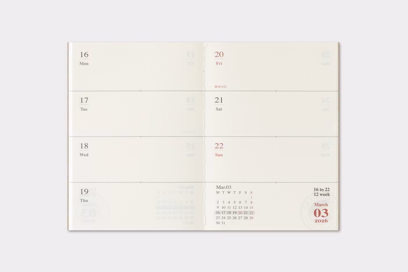 2026 Diary Refill (Weekly) - Passport Size // Traveler's Notebook
