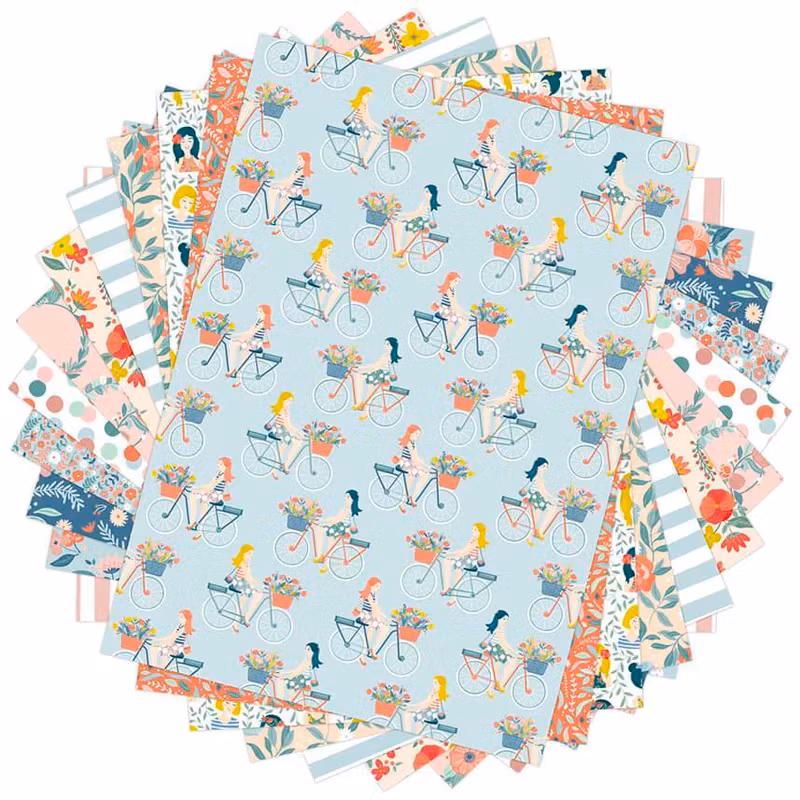Mönstrat papper Cyklar och blommor - A4