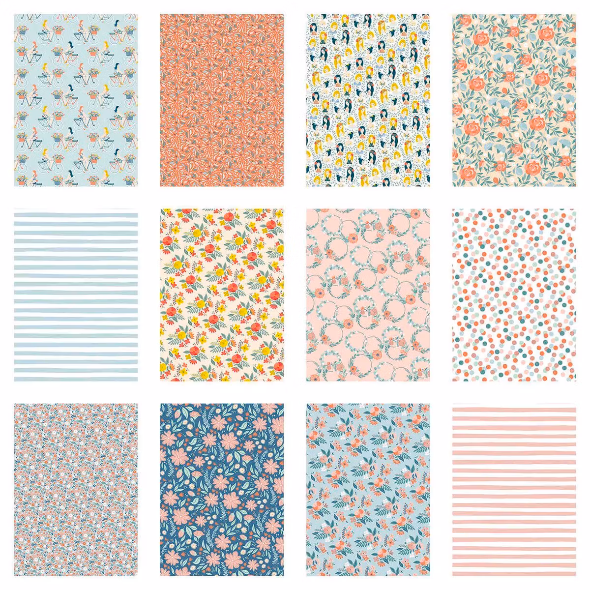 Mönstrat papper Cyklar och blommor - A4