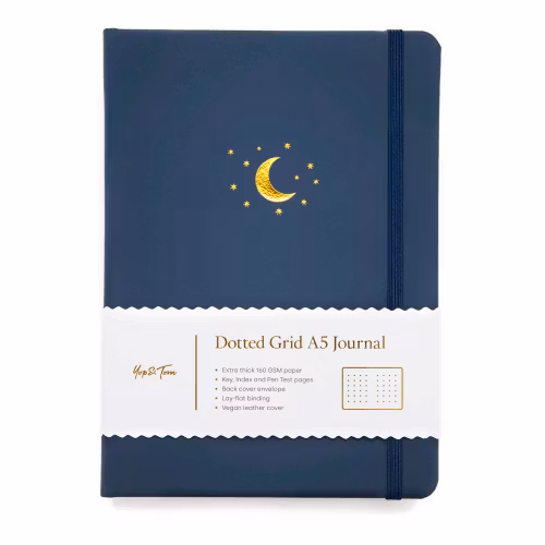 Yop & Tom Dot Grid Journal - Moon & Stars Midnight Blue A5