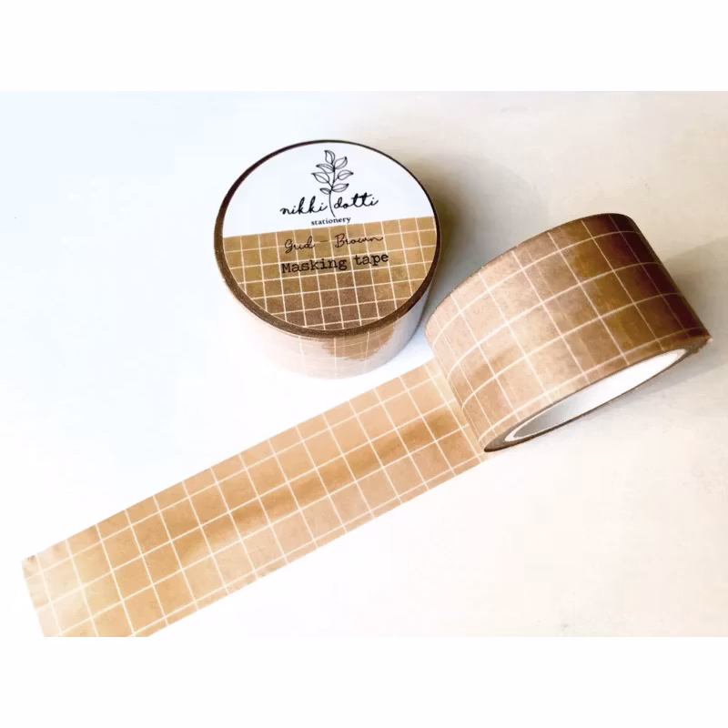 Washitejp Nikki Dotti Brown grid 25 mm