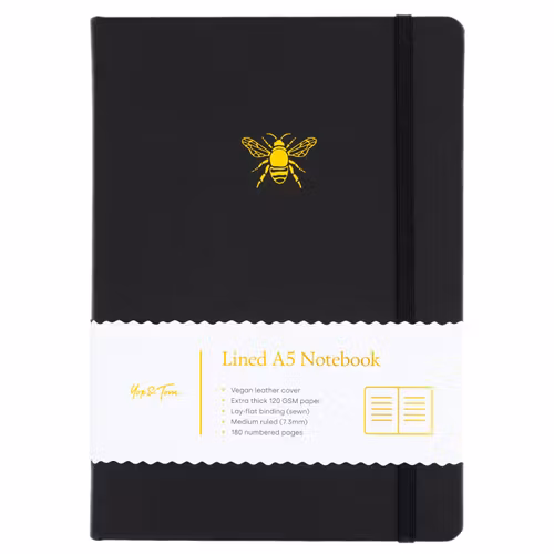 Yop & Tom Lined Journal - Bee Charcoal A5
