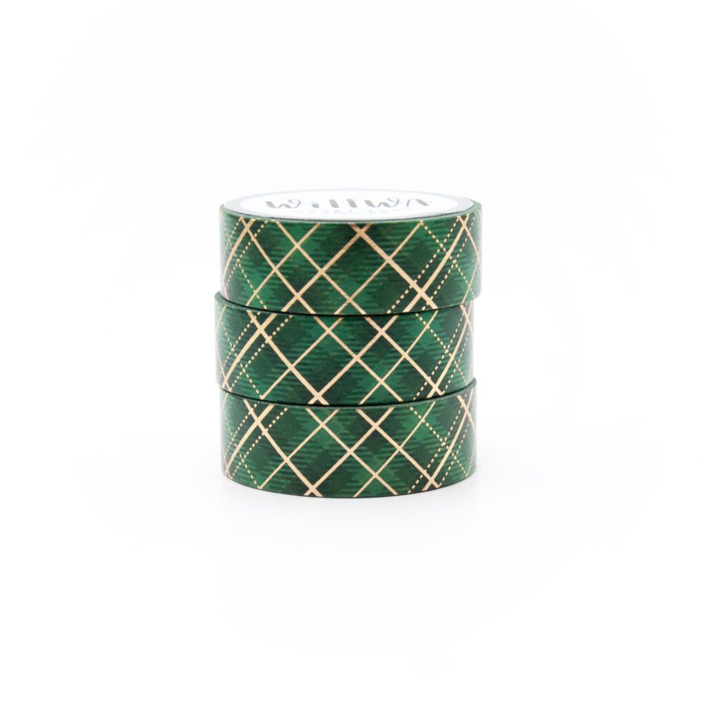 Washi Tape Willwa - Green & Gold Tartan 15 mm