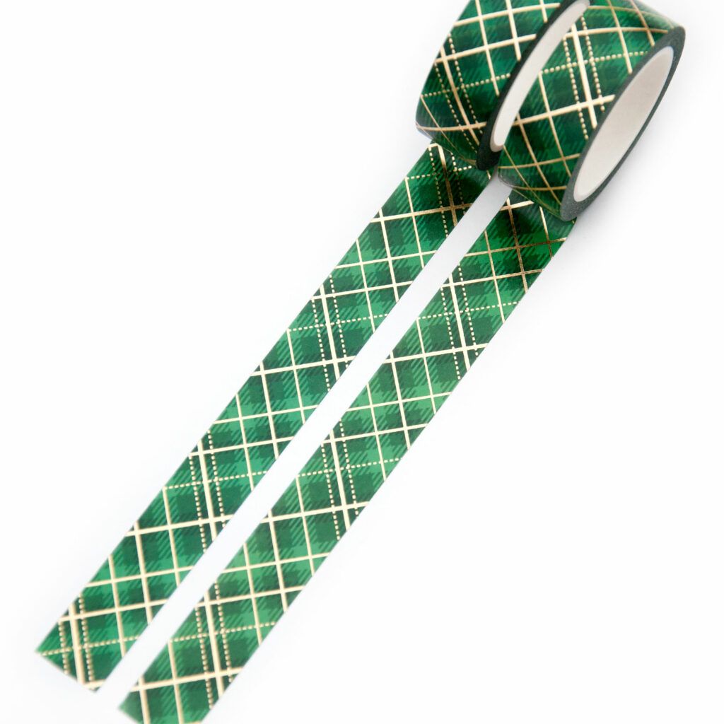 Washi Tape Willwa - Green & Gold Tartan 15 mm