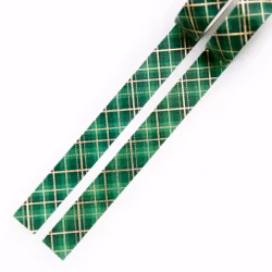 Washi Tape Willwa - Green & Gold Tartan 15 mm