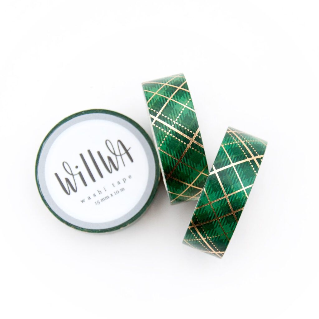 Washi Tape Willwa - Green & Gold Tartan 15 mm