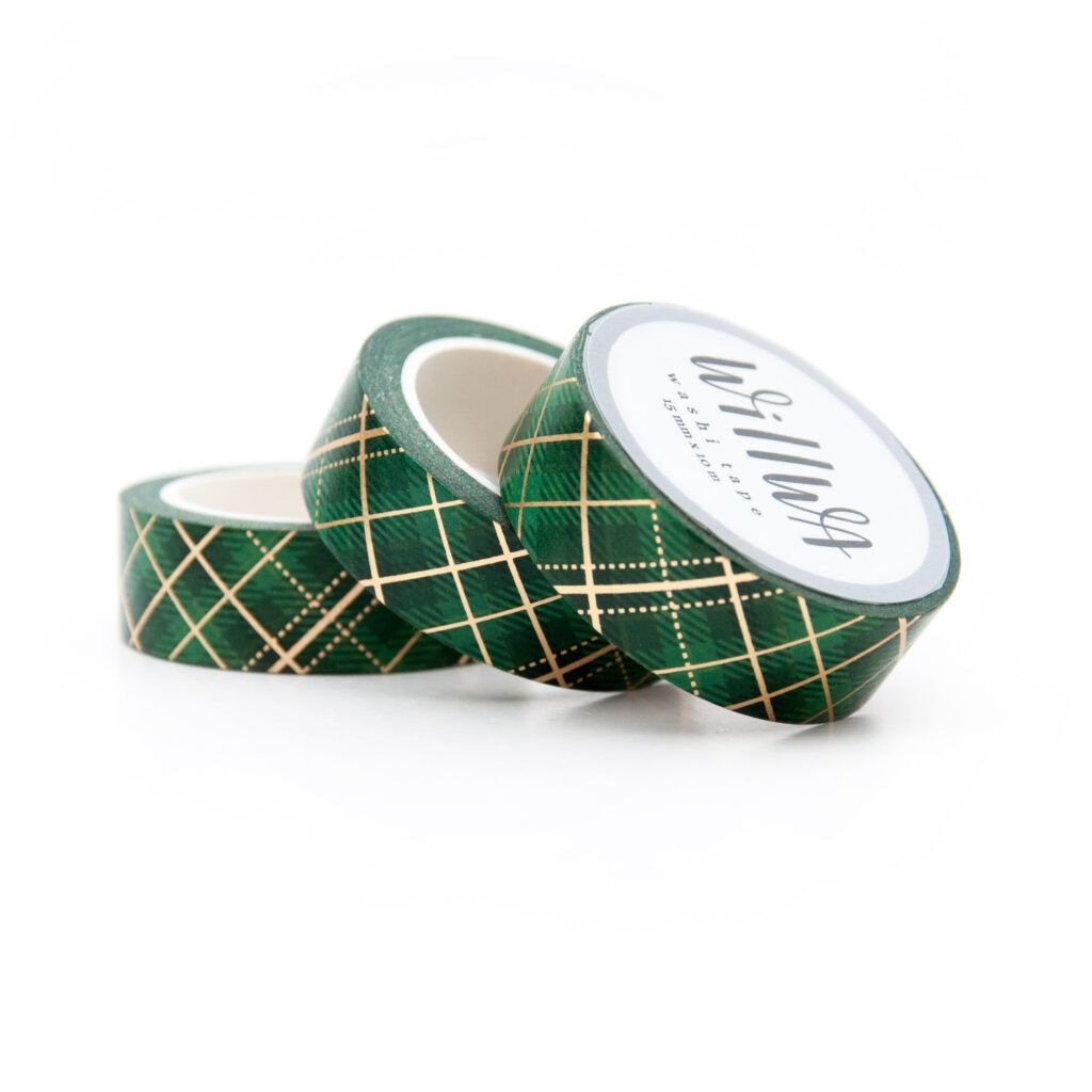 Washi Tape Willwa - Green & Gold Tartan 15 mm
