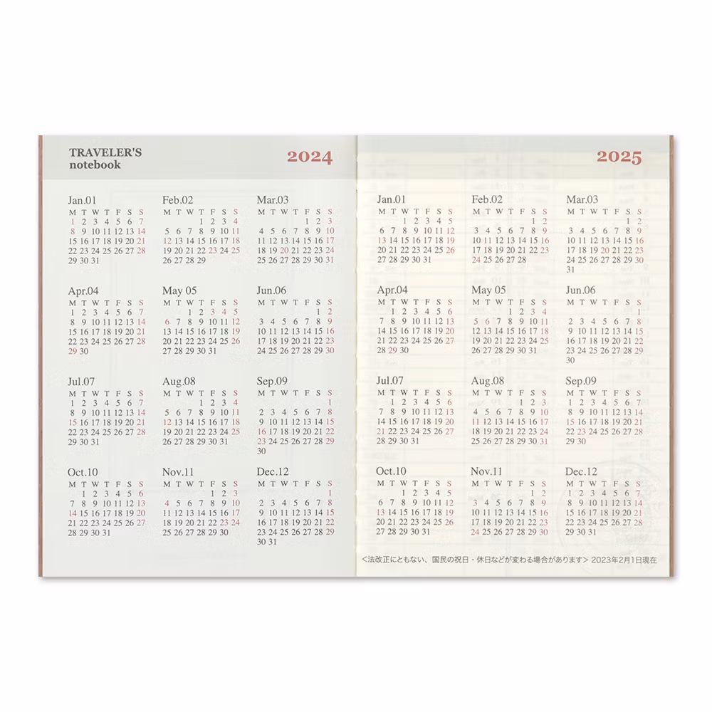 2024 Diary Refill (Weekly) - Passport Size // Traveler's Notebook