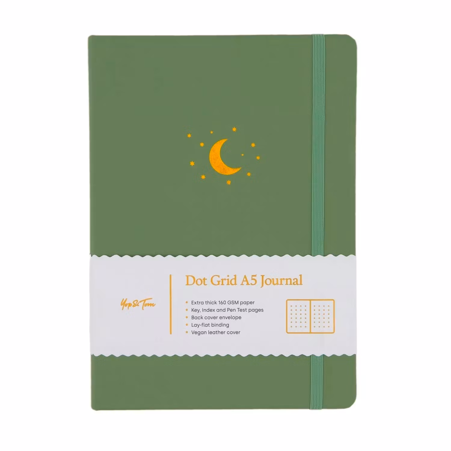 Yop & Tom Dot Grid Journal - Moon and Stars Sage Green A5