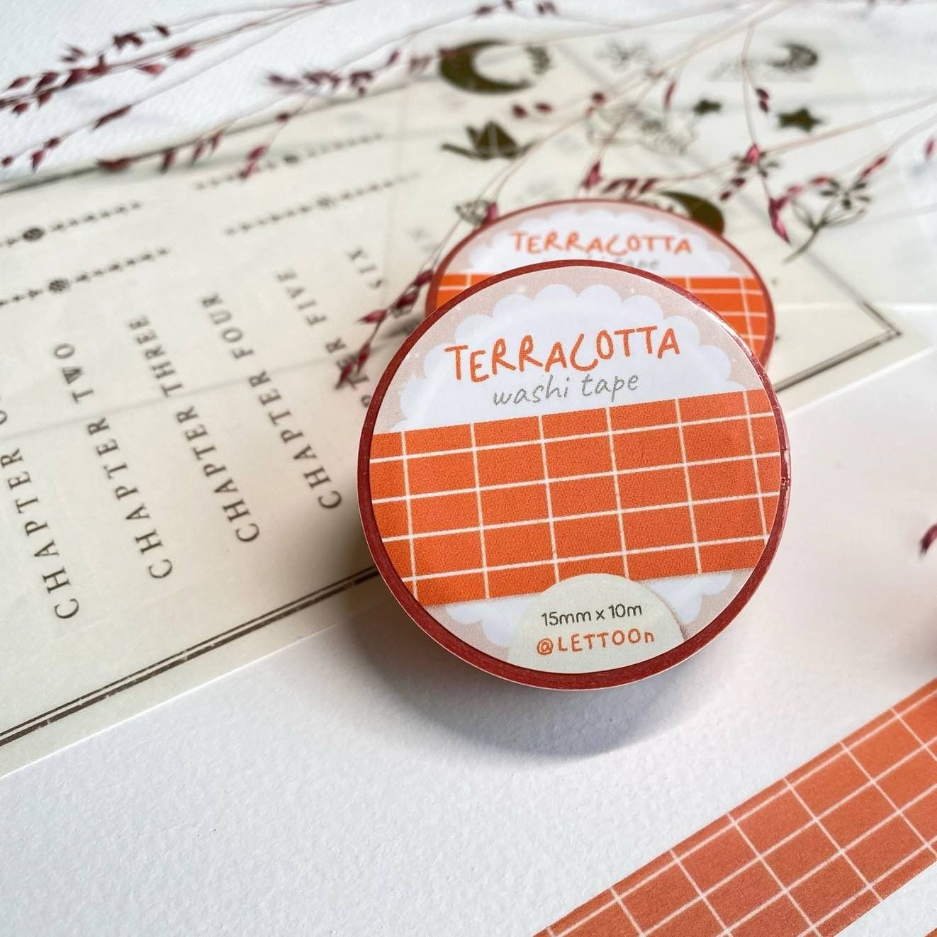 Washi tape Lettoon - Terracotta Grid 15 mm