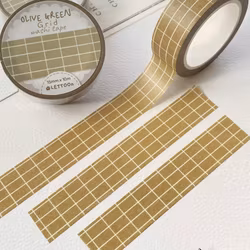 Washi tape Lettoon - Olive Grid 15 mm