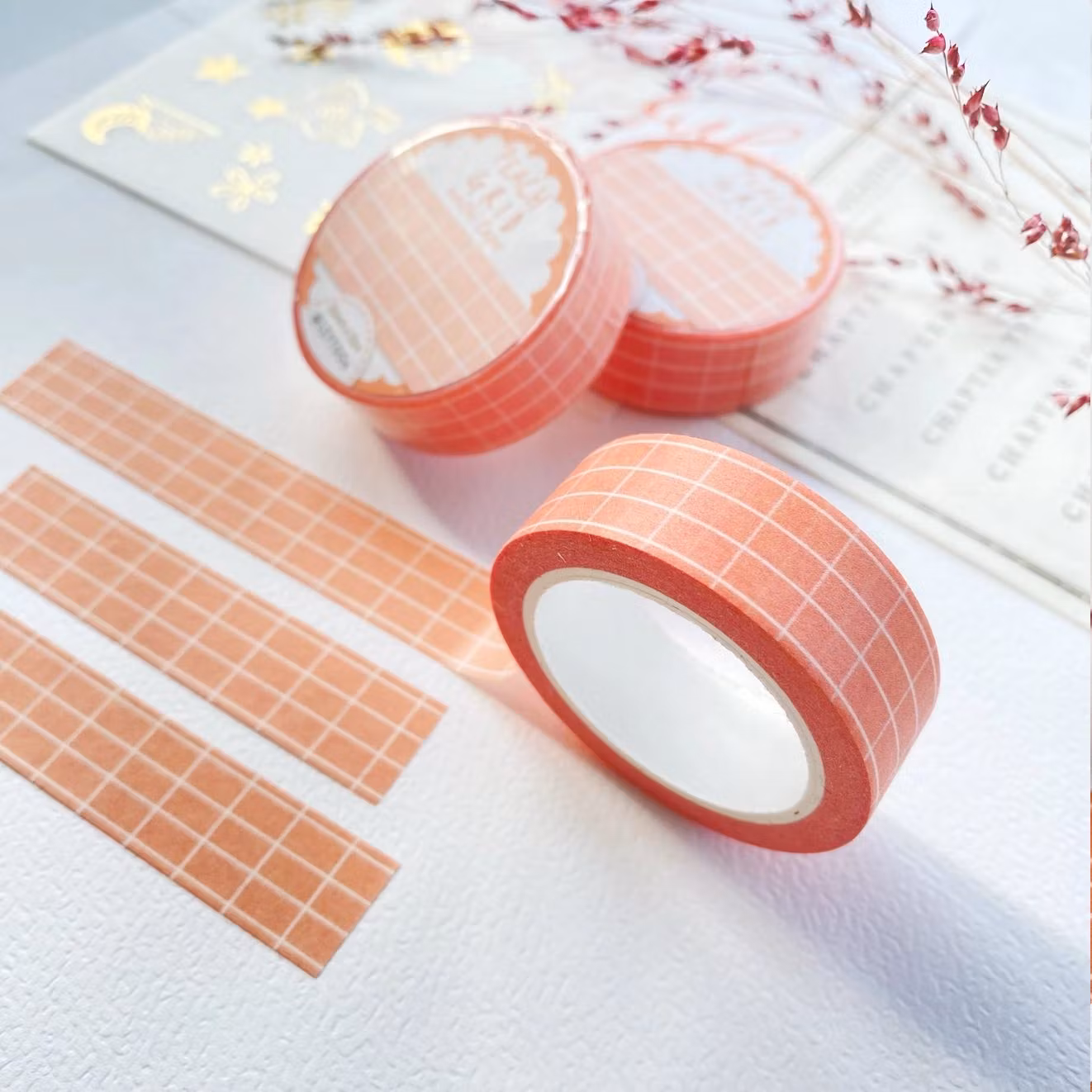 Washi tape Lettoon - Peach Grid 15 mm