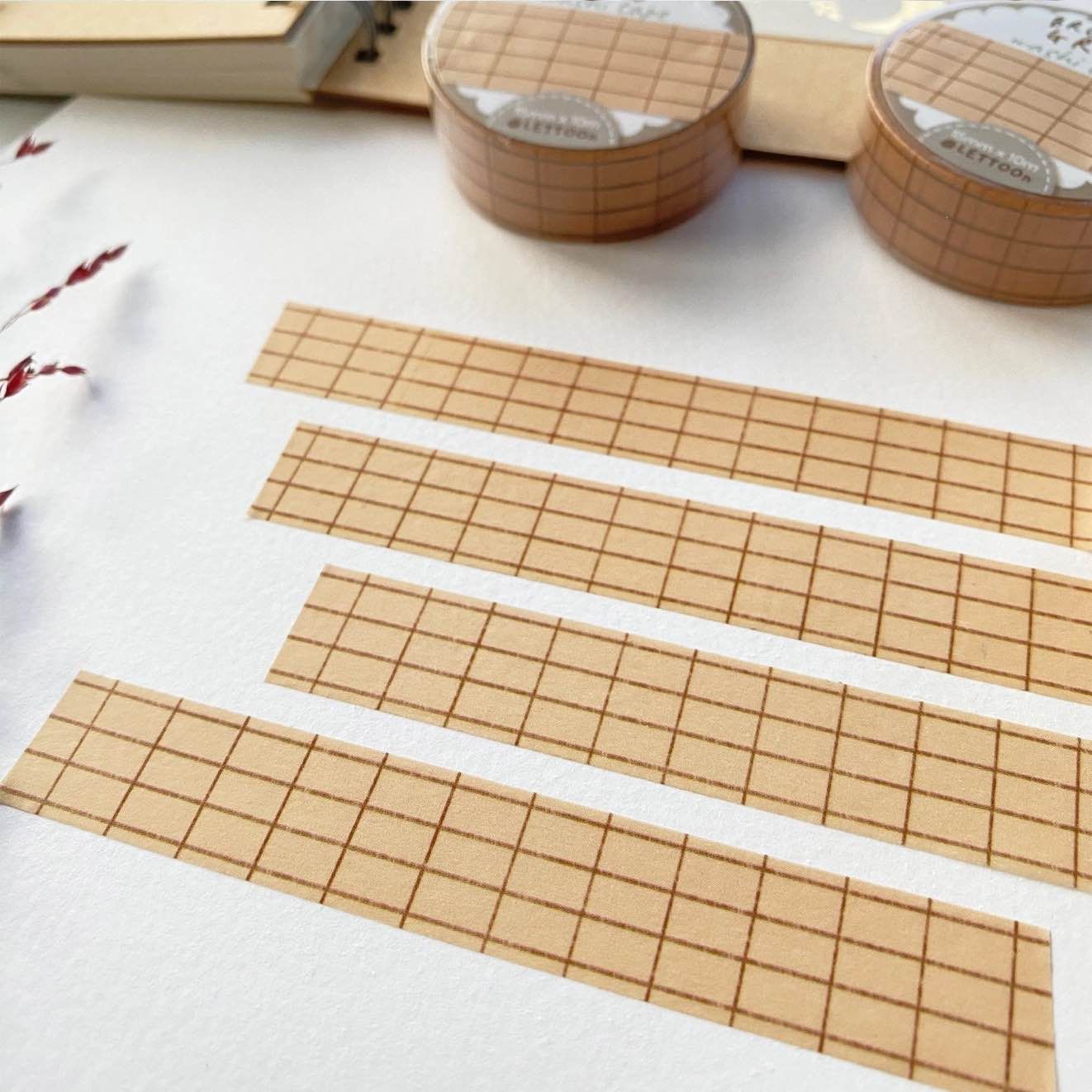 Washi tape Lettoon - Brown Grid 15 mm