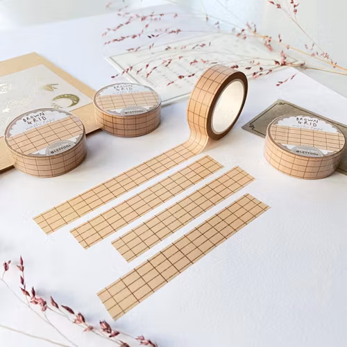 Washi tape Lettoon - Brown Grid 15 mm