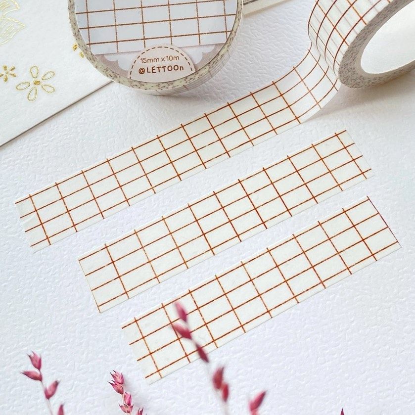Washi tape Lettoon - White and Brown Grid 15 mm