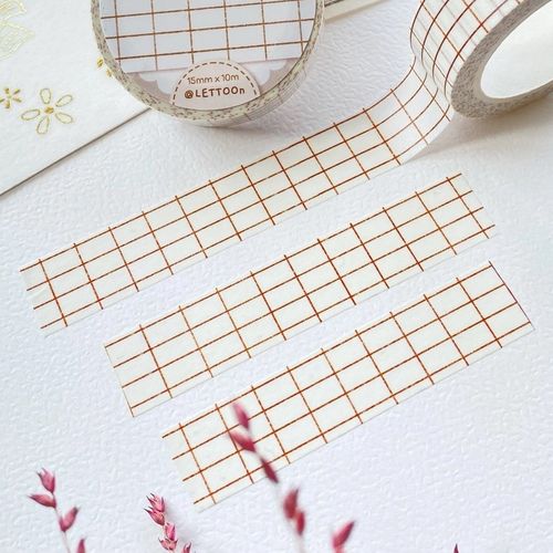 Washi tape Lettoon - White and Brown Grid 15 mm