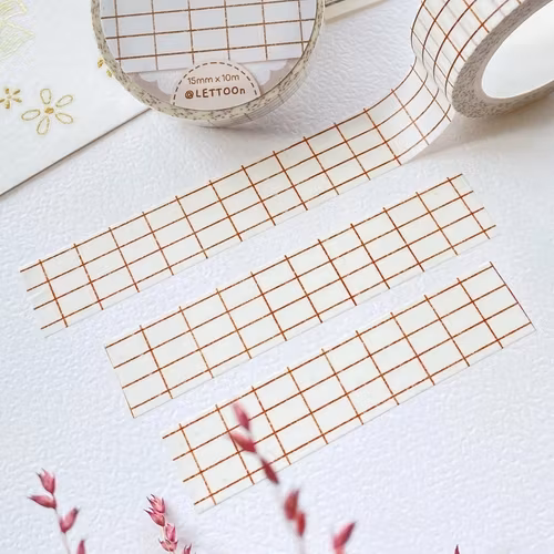 Washi tape Lettoon - White and Brown Grid 15 mm