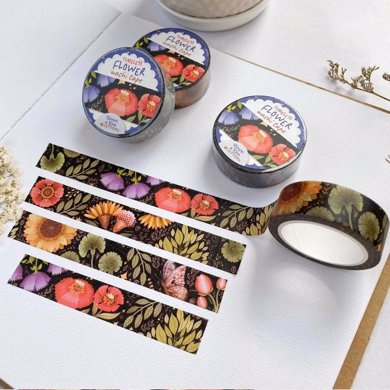 Washi tape Lettoon - Timeless Flower 15 mm