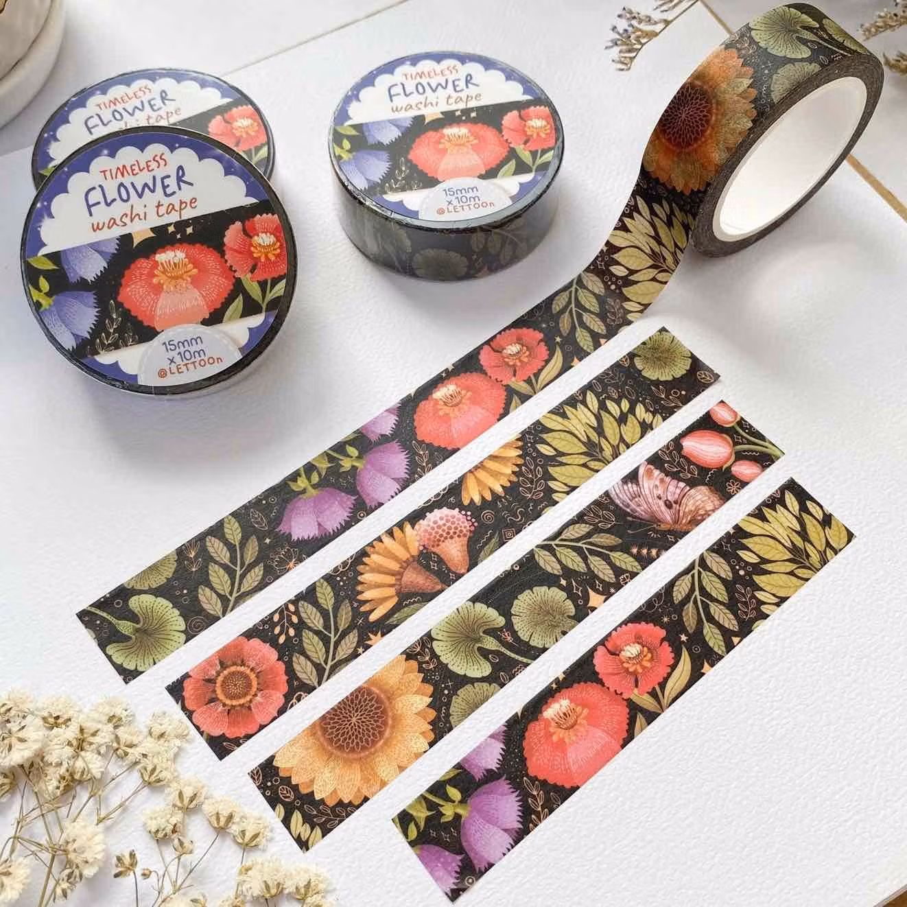 Washi tape Lettoon - Timeless Flower 15 mm