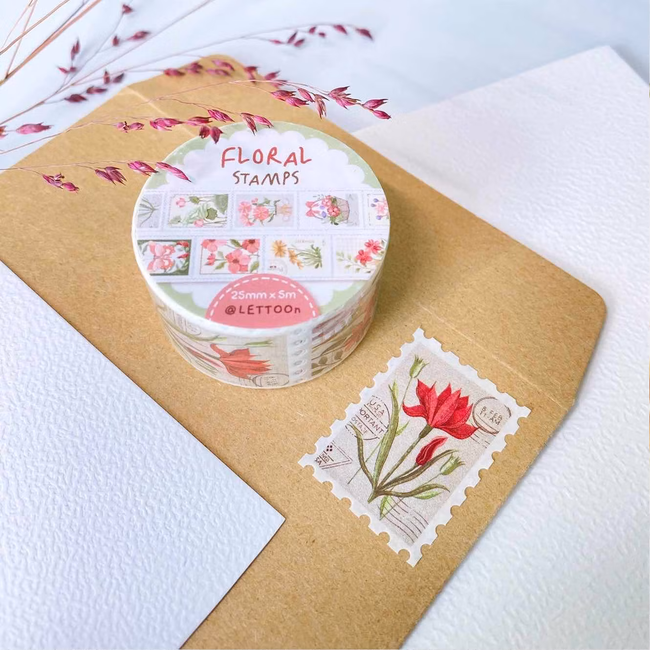 Washi tape Lettoon - Floral Stamps 25 mm