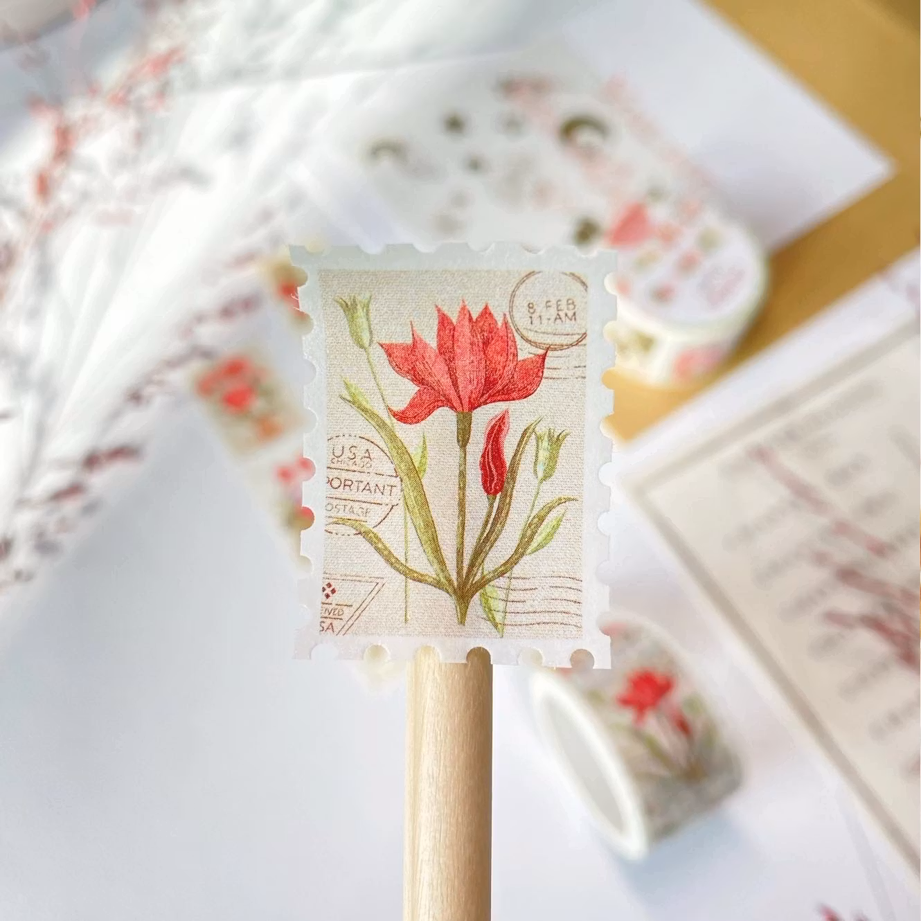 Washi tape Lettoon - Floral Stamps 25 mm