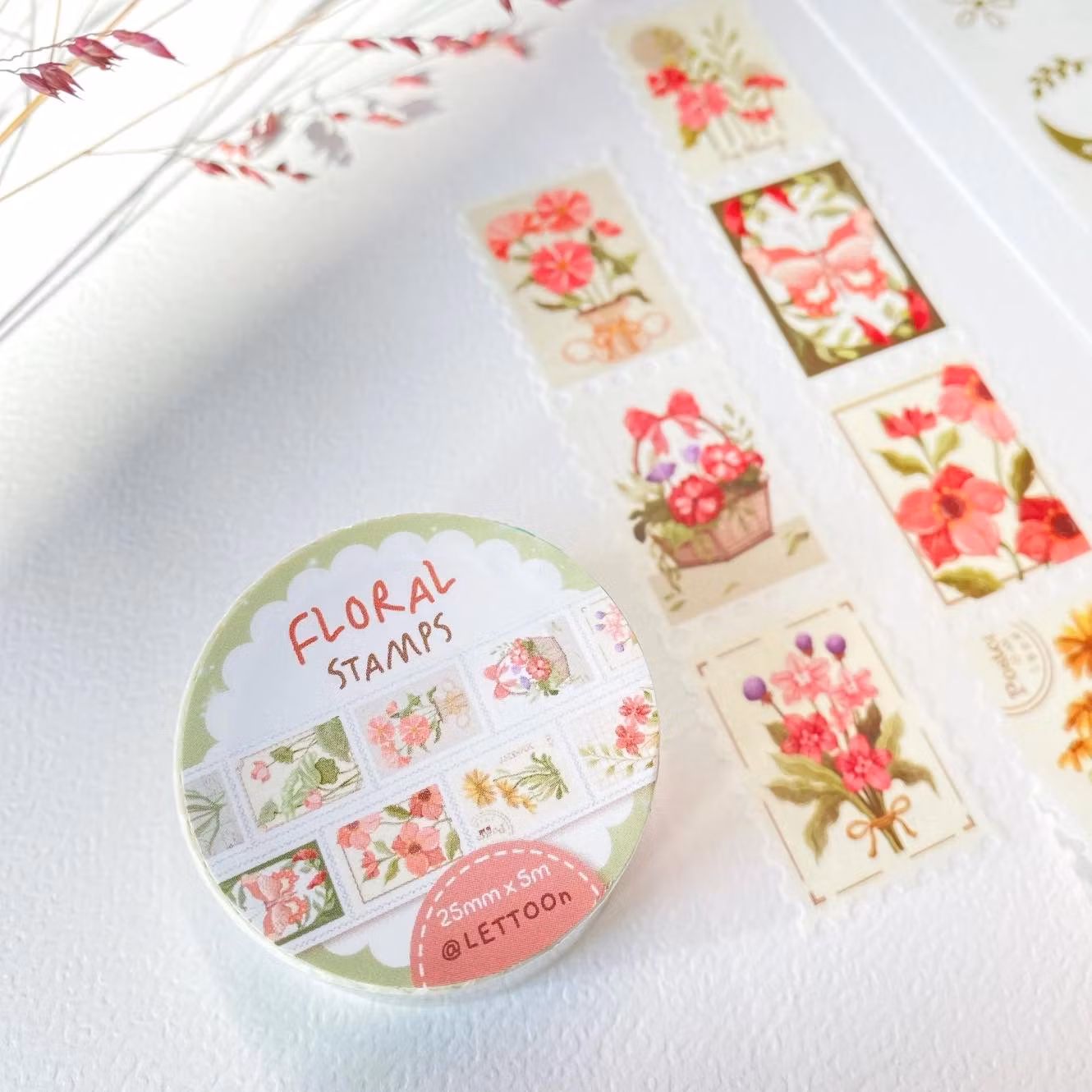 Washi tape Lettoon - Floral Stamps 25 mm