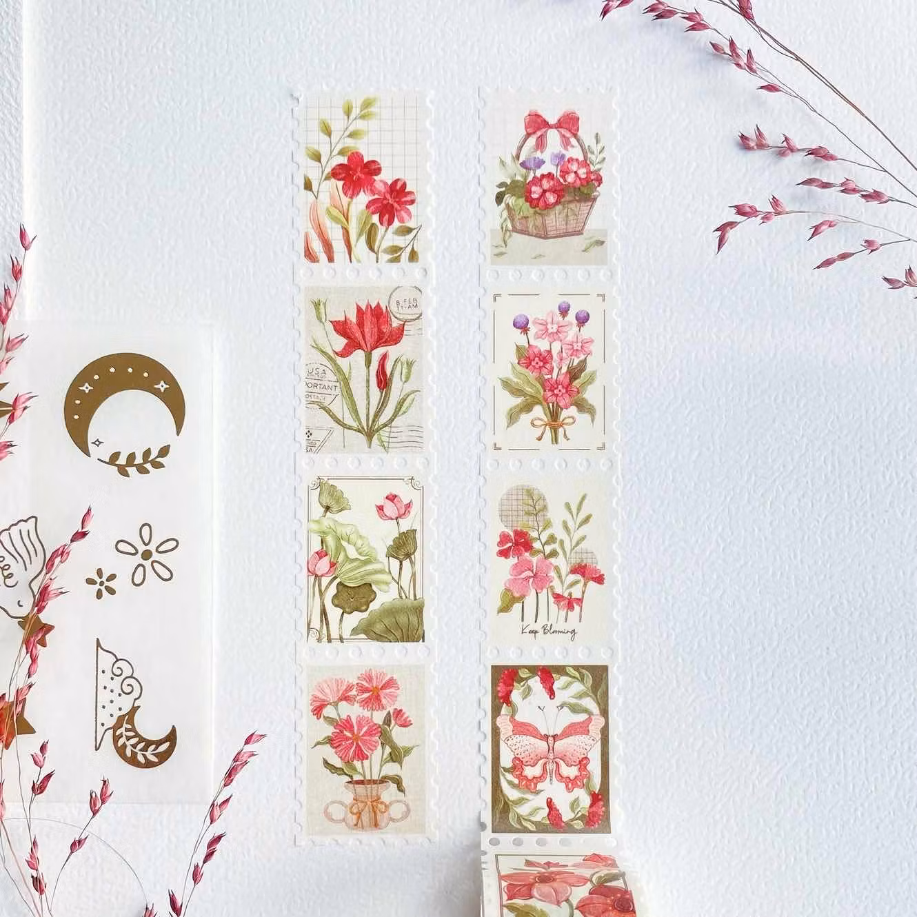 Washi tape Lettoon - Floral Stamps 25 mm