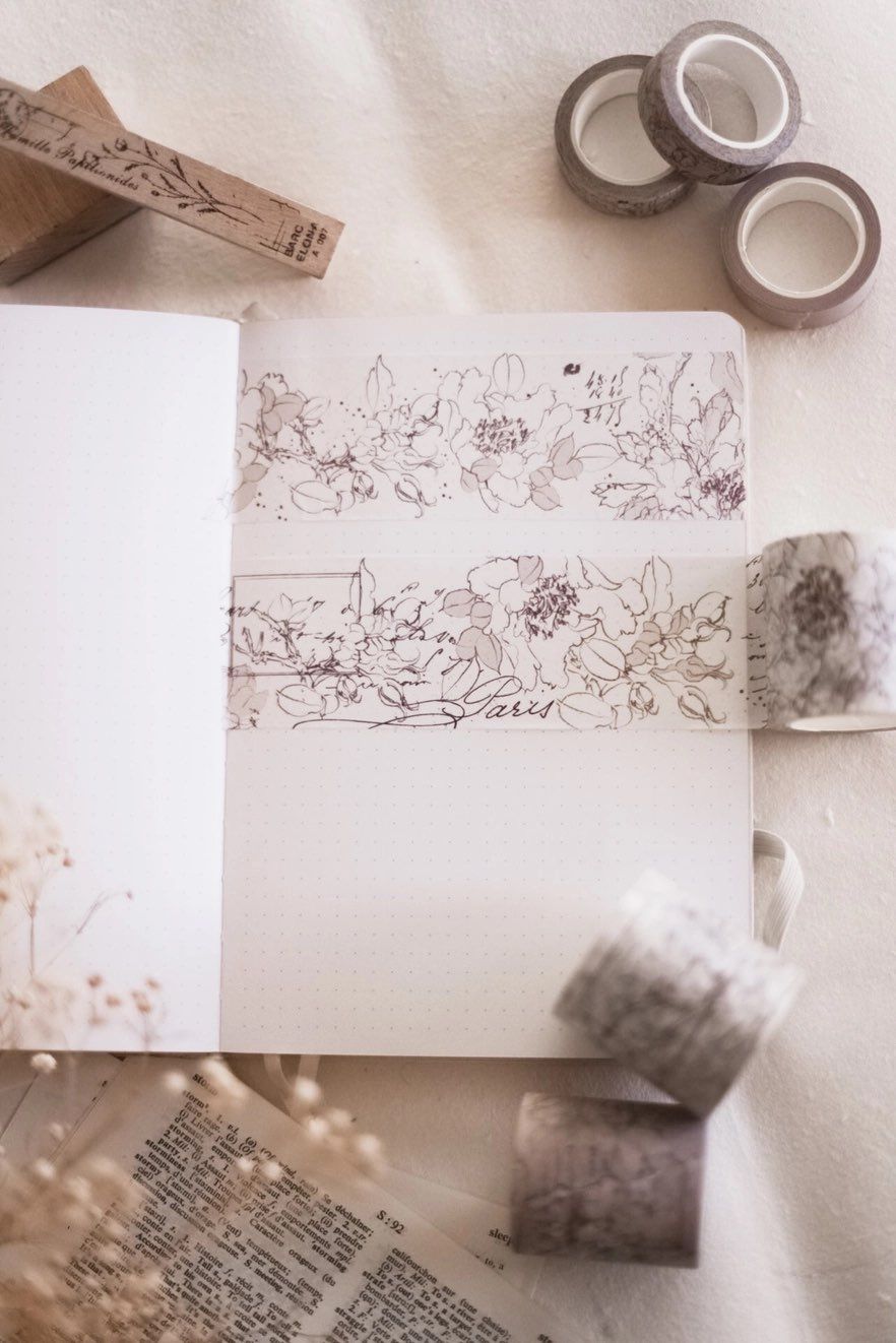 Chapteries Washi Tape - Pencil Flowers White 48mm