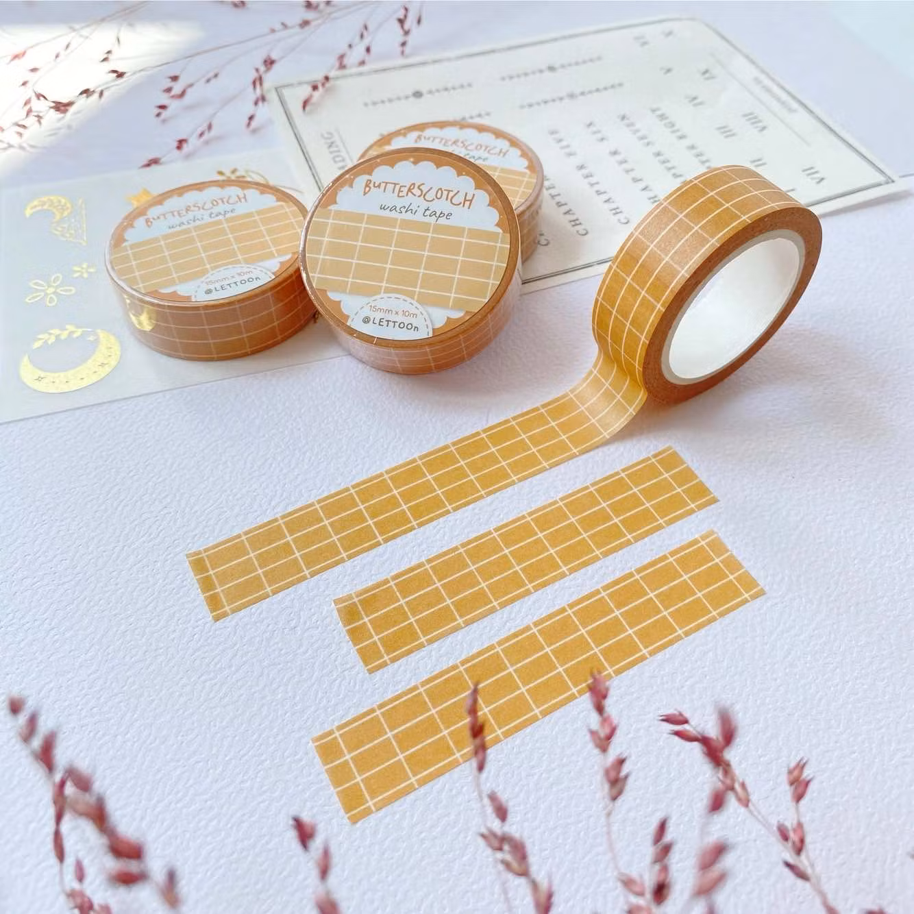 Washi tape Lettoon - Butterscotch Grid 15 mm