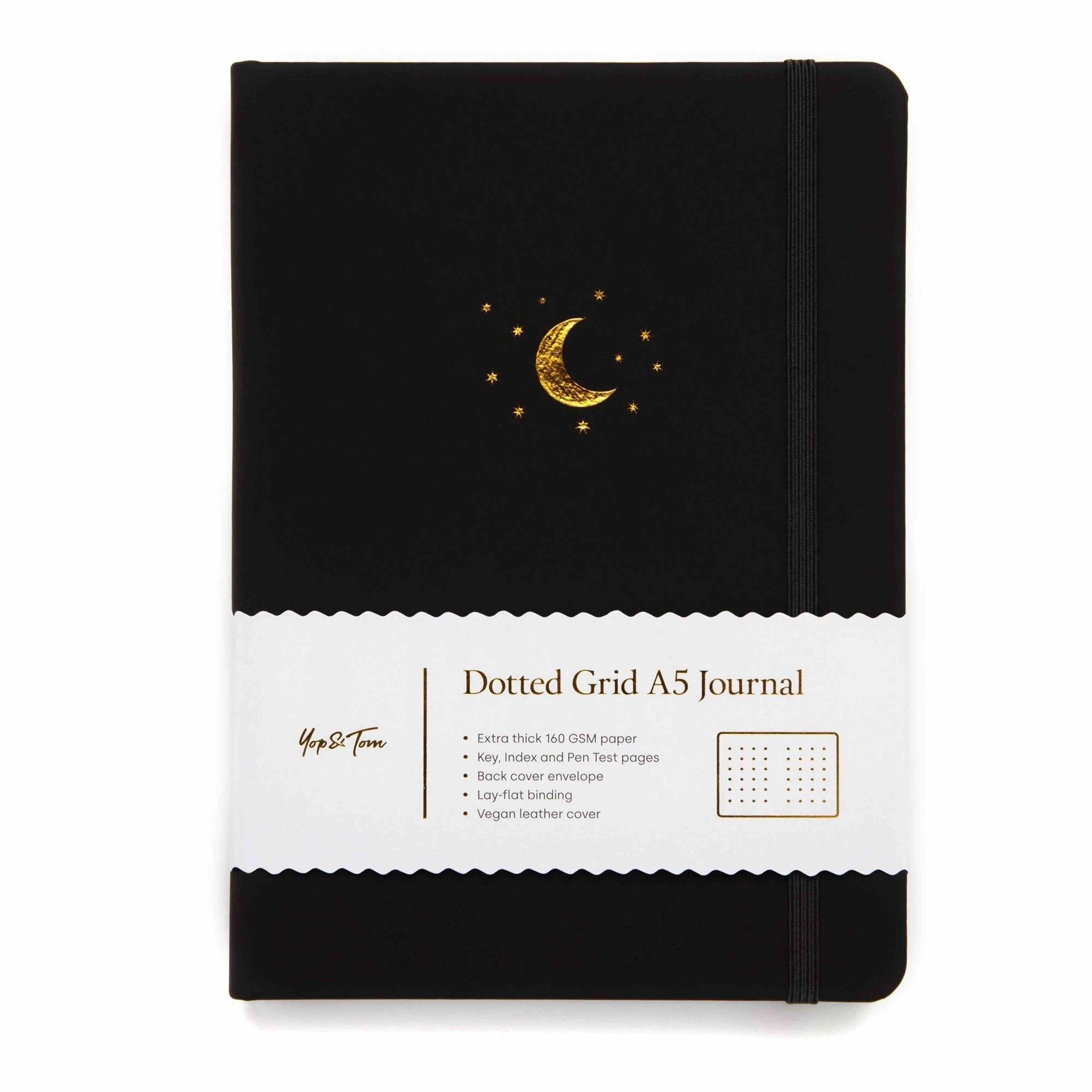 Yop & Tom Dot Grid Journal - Moon & Stars Charcoal A5