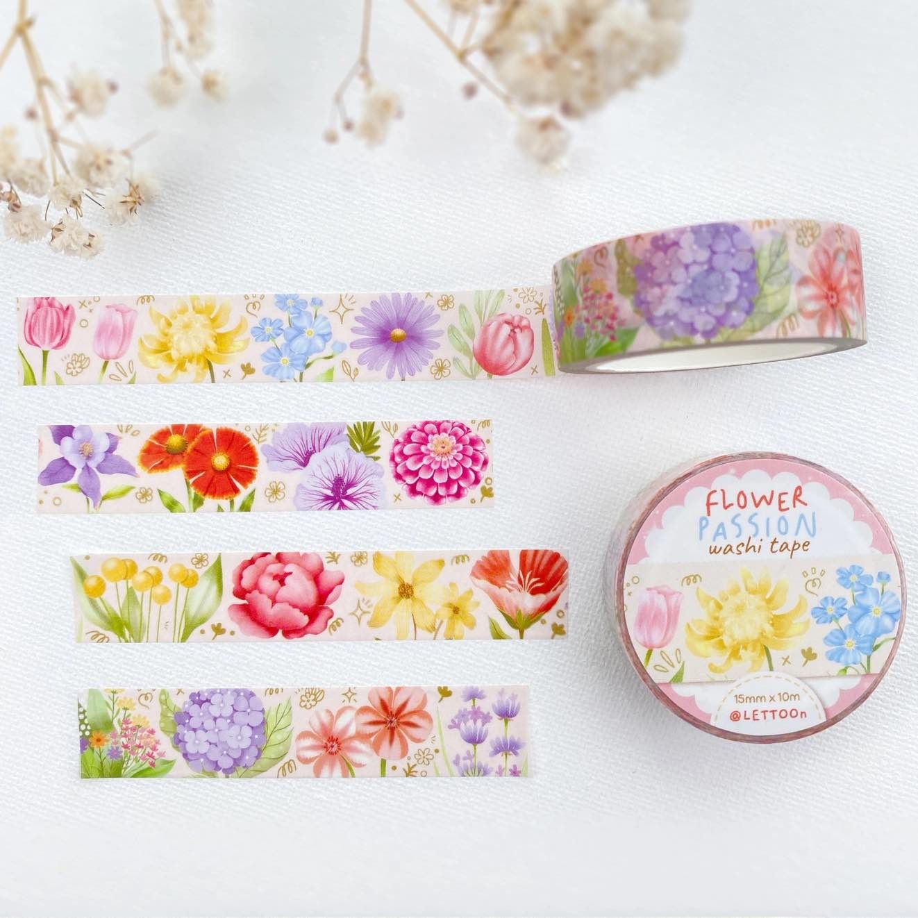 Washi tape Lettoon - Flower Passion 15 mm