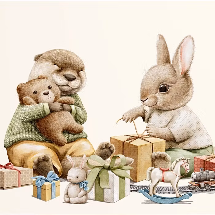 Vykort Penpaling Paula - Opening Presents