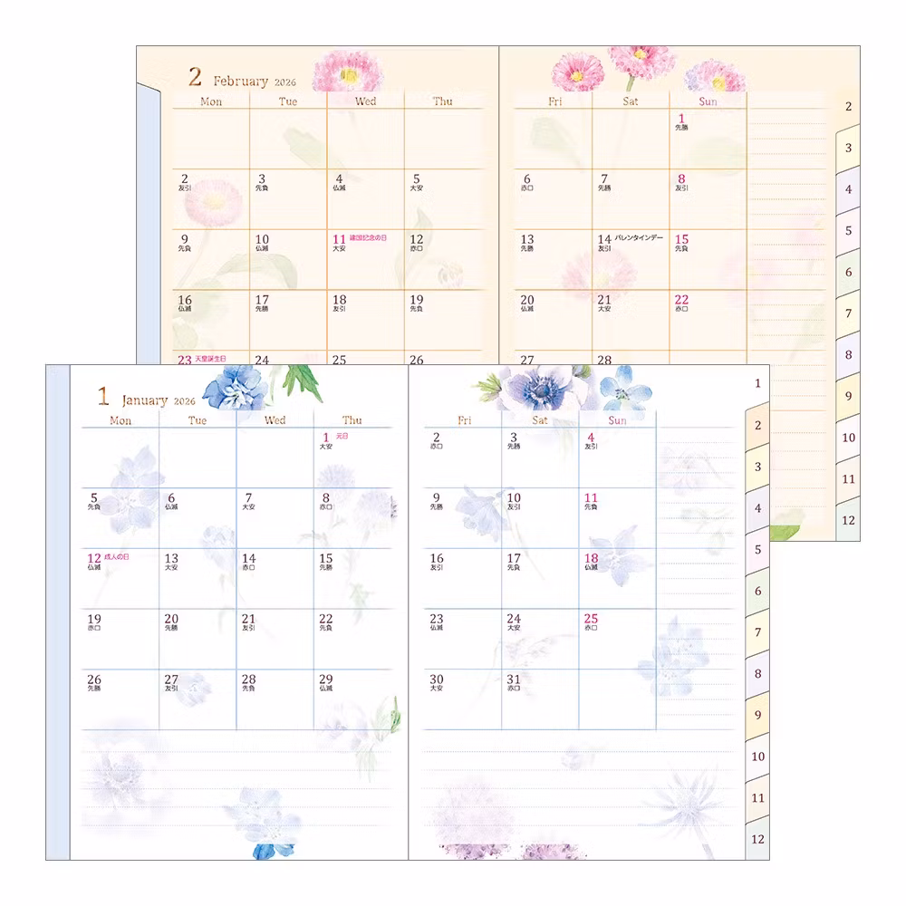 Midori 2026 Pocket Diary A6 Country Time Flower