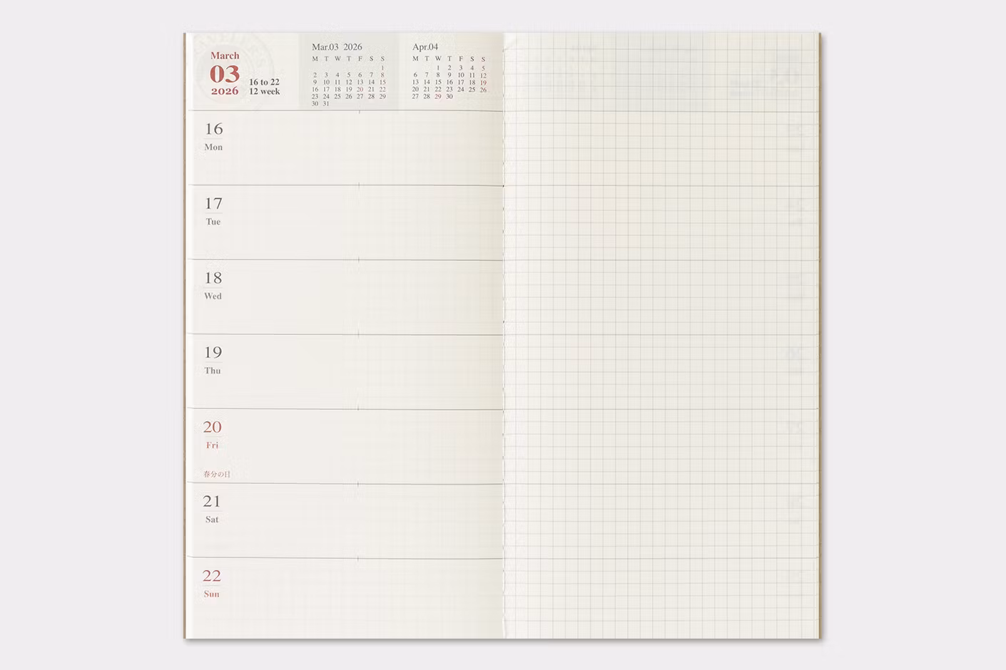 2026 Diary Refill (Weekly + memo) - Regular Size // Traveler's Notebook