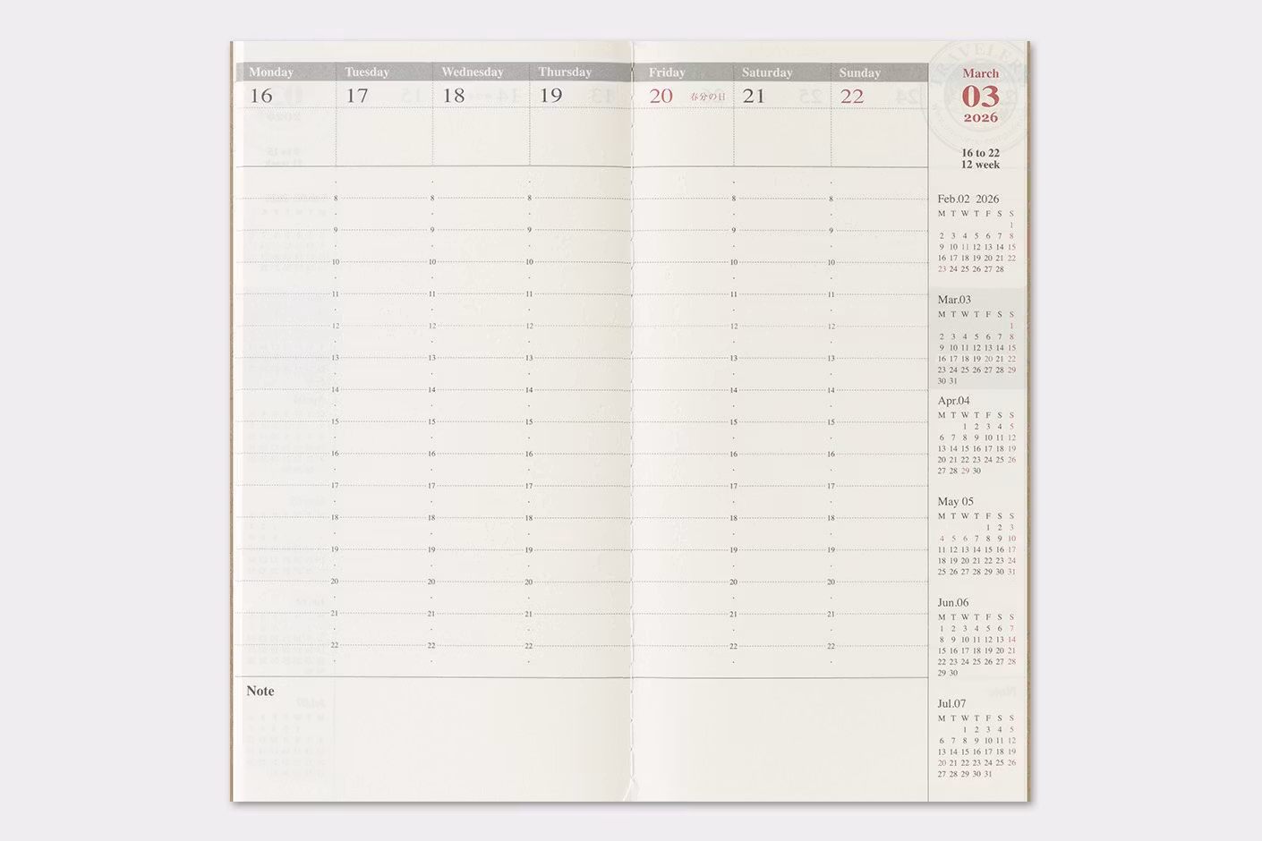 2026 Diary Refill (Weekly Vertical) - Regular Size // Traveler's Notebook