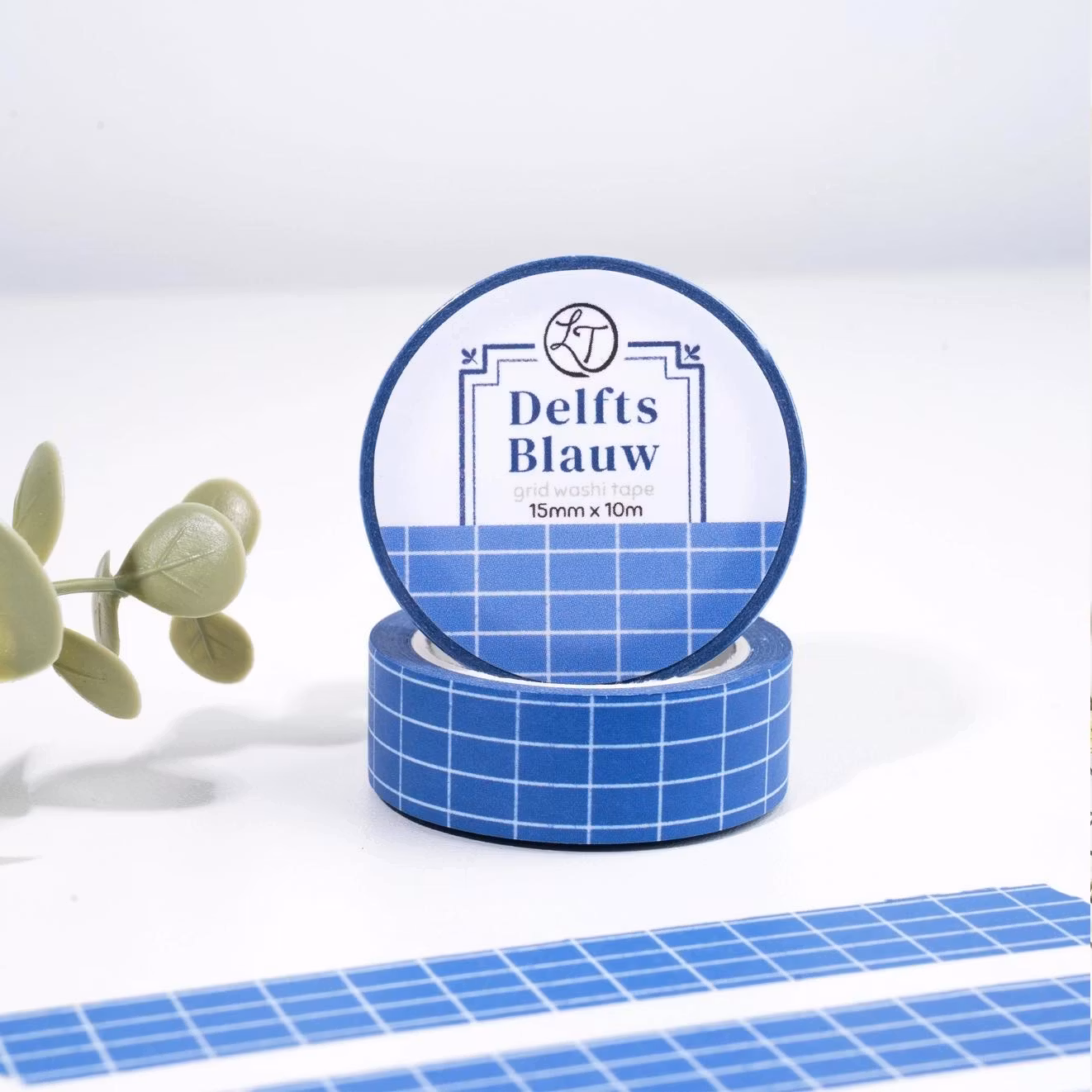 Washi tape Lettoon - Delfts Blauw Grid 15 mm