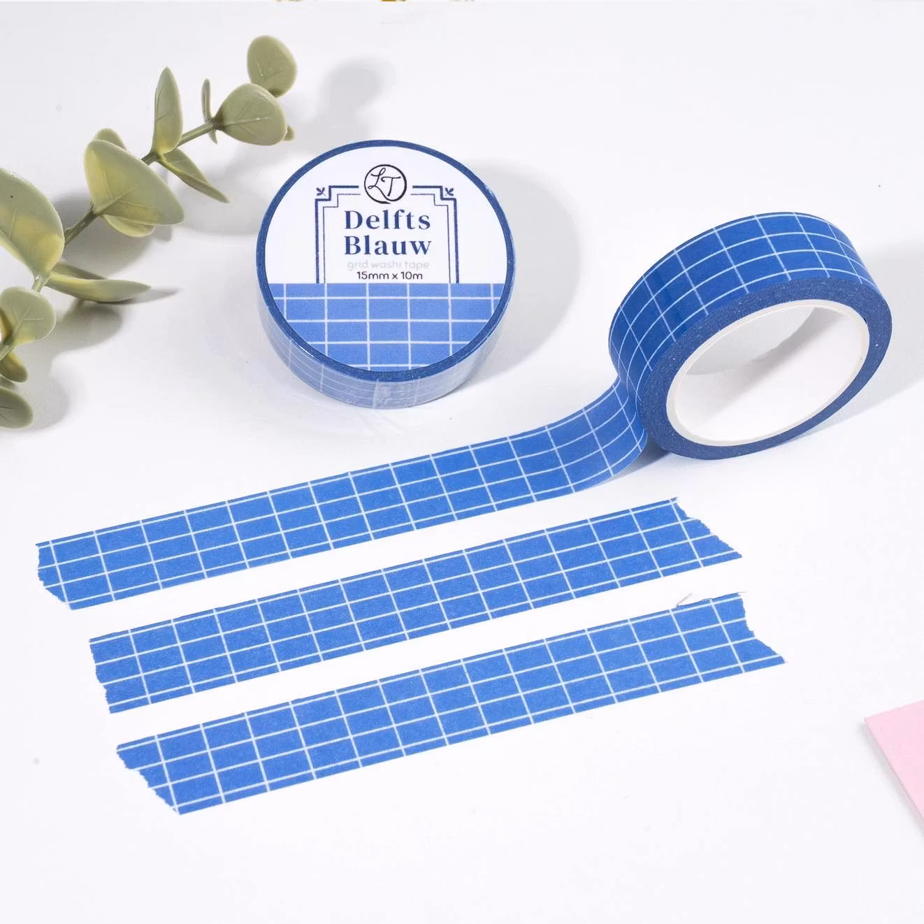 Washi tape Lettoon - Delfts Blauw Grid 15 mm