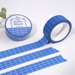 Washi tape Lettoon - Delfts Blauw Grid 15 mm