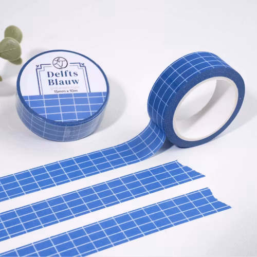 Washi tape Lettoon - Delfts Blauw Grid 15 mm