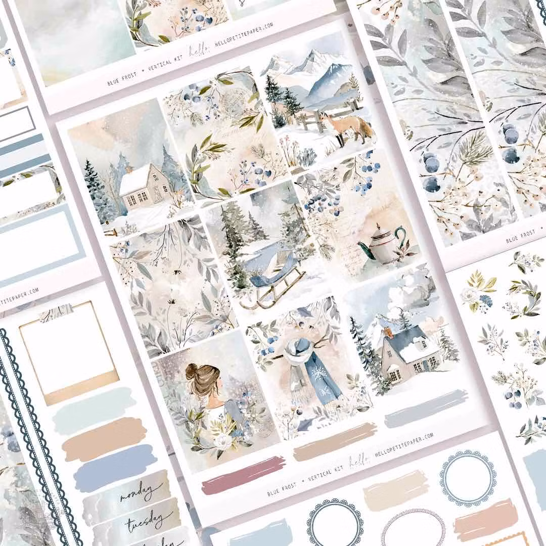 Hello Petite Paper Planner Stickers - Blue Frost