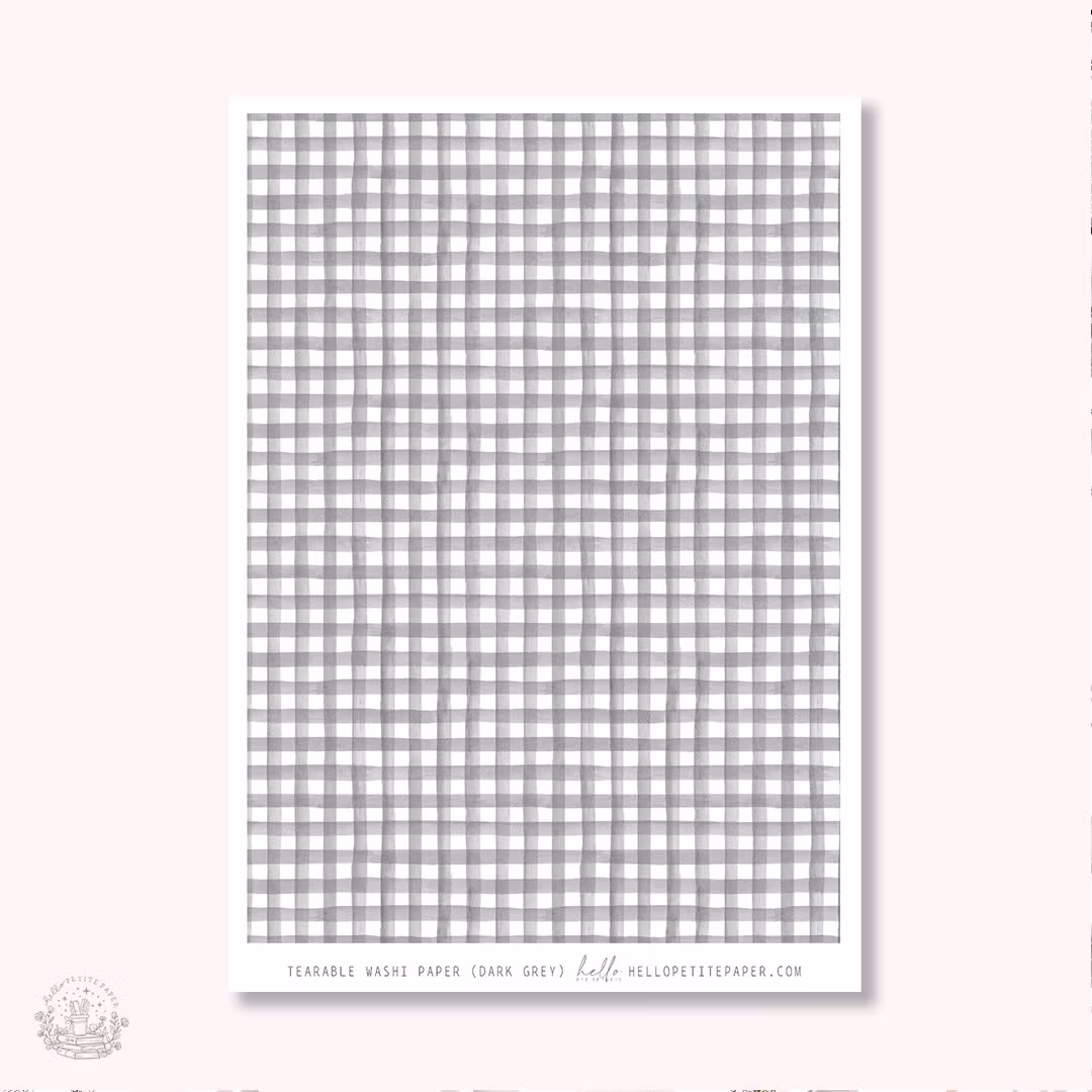Hello Petite Paper Washi Sticker - Gingham Dark Grey