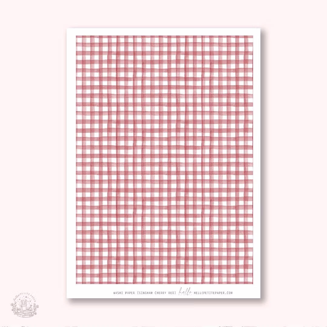 Hello Petite Paper Washi Sticker - Gingham Cherry Red