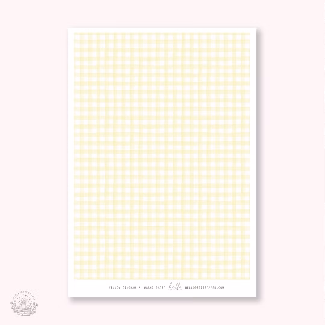 Hello Petite Paper Washi Sticker - Gingham Pastel Yellow
